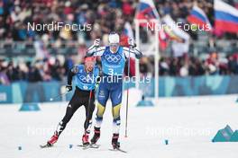 18.02.2018, Pyeongchang, Korea (KOR): Jonas Dobler (GER), Calle Halfvarsson (SWE), (l-r)  - XXIII. Olympic Winter Games Pyeongchang 2018, cross-country, 4x10km men,  Pyeongchang (KOR). www.nordicfocus.com. © Modica/NordicFocus. Every downloaded picture is fee-liable.