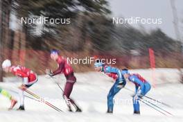18.02.2018, Pyeongchang, Korea (KOR): Didrik Toenseth (NOR), Andrey Larkov (RUS), Jean Marc Gaillard (FRA), Maicol Rastelli (ITA), (l-r)  - XXIII. Olympic Winter Games Pyeongchang 2018, cross-country, 4x10km men,  Pyeongchang (KOR). www.nordicfocus.com. © Modica/NordicFocus. Every downloaded picture is fee-liable.