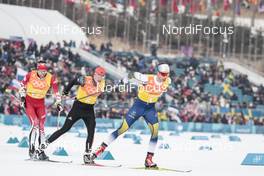 18.02.2018, Pyeongchang, Korea (KOR): Russell Kennedy (CAN), Lucas Boegl (GER), Marcus Hellner (SWE), (l-r)  - XXIII. Olympic Winter Games Pyeongchang 2018, cross-country, 4x10km men,  Pyeongchang (KOR). www.nordicfocus.com. © Modica/NordicFocus. Every downloaded picture is fee-liable.
