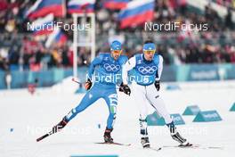 18.02.2018, Pyeongchang, Korea (KOR): Lari Lehtonen (FIN), Federico Pellegrino (ITA), (l-r)  - XXIII. Olympic Winter Games Pyeongchang 2018, cross-country, 4x10km men,  Pyeongchang (KOR). www.nordicfocus.com. © Modica/NordicFocus. Every downloaded picture is fee-liable.