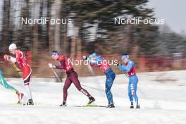 18.02.2018, Pyeongchang, Korea (KOR): Didrik Toenseth (NOR), Andrey Larkov (RUS), Jean Marc Gaillard (FRA), Maicol Rastelli (ITA), (l-r)  - XXIII. Olympic Winter Games Pyeongchang 2018, cross-country, 4x10km men,  Pyeongchang (KOR). www.nordicfocus.com. © Modica/NordicFocus. Every downloaded picture is fee-liable.