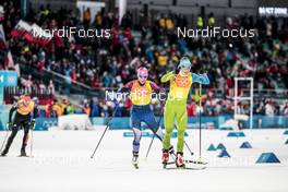 17.02.2018, Pyeongchang, Korea (KOR): Kikkan Randall (USA), Alenka Cebasek (SLO), (l-r)  - XXIII. Olympic Winter Games Pyeongchang 2018, cross-country, 4x5km women, Pyeongchang (KOR). www.nordicfocus.com. © Modica/NordicFocus. Every downloaded picture is fee-liable.