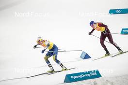 17.02.2018, Pyeongchang, Korea (KOR): Ebba Andersson (SWE), Anastasia Sedova (RUS), (l-r)  - XXIII. Olympic Winter Games Pyeongchang 2018, cross-country, 4x5km women, Pyeongchang (KOR). www.nordicfocus.com. © Modica/NordicFocus. Every downloaded picture is fee-liable.