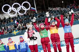 17.02.2018, Pyeongchang, Korea (KOR): Natalia Nepryaeva (RUS), Yulia Belorukova (RUS), Anastasia Sedova (RUS), Anna Nechaevskaya (RUS), (l-r)  - XXIII. Olympic Winter Games Pyeongchang 2018, cross-country, 4x5km women, Pyeongchang (KOR). www.nordicfocus.com. © Modica/NordicFocus. Every downloaded picture is fee-liable.