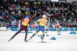 17.02.2018, Pyeongchang, Korea (KOR): Anastasia Sedova (RUS), Ebba Andersson (SWE) - XXIII. Olympic Winter Games Pyeongchang 2018, cross-country, 4x5km women, Pyeongchang (KOR). www.nordicfocus.com. © Modica/NordicFocus. Every downloaded picture is fee-liable.