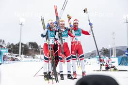 11.02.2018, Pyeongchang, Korea (KOR): Martin Johnsrud Sundby (NOR), Simen Hegstad Krueger (NOR), Hans Christer Holund (NOR), (l-r)  - XXIII. Olympic Winter Games Pyeongchang 2018, cross-country, skiathlon men, Pyeongchang (KOR). www.nordicfocus.com. © Modica/NordicFocus. Every downloaded picture is fee-liable.