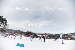 11.02.2018, Pyeongchang, Korea (KOR): Iivo Niskanen (FIN), Dario Cologna (SUI), Alex Harvey (CAN), Johannes Hoesflot Klaebo (NOR), Martin Johnsrud Sundby (NOR), (l-r)  - XXIII. Olympic Winter Games Pyeongchang 2018, cross-country, skiathlon men, Pyeongchang (KOR). www.nordicfocus.com. © Modica/NordicFocus. Every downloaded picture is fee-liable.