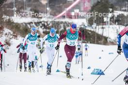 11.02.2018, Pyeongchang, Korea (KOR): Perttu Hyvarinen (FIN), Matti Heikkinen (FIN), Andrey Melnichenko (RUS), (l-r)  - XXIII. Olympic Winter Games Pyeongchang 2018, cross-country, skiathlon men, Pyeongchang (KOR). www.nordicfocus.com. © Modica/NordicFocus. Every downloaded picture is fee-liable.