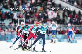 11.02.2018, Pyeongchang, Korea (KOR): Dario Cologna (SUI), Alex Harvey (CAN), Andrew Musgrave (GBR), (l-r)  - XXIII. Olympic Winter Games Pyeongchang 2018, cross-country, skiathlon men, Pyeongchang (KOR). www.nordicfocus.com. © Modica/NordicFocus. Every downloaded picture is fee-liable.