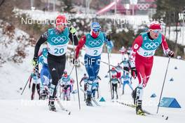 11.02.2018, Pyeongchang, Korea (KOR): Thomas Bing (GER), Maurice Manificat (FRA), Graeme Killick (CAN), (l-r)  - XXIII. Olympic Winter Games Pyeongchang 2018, cross-country, skiathlon men, Pyeongchang (KOR). www.nordicfocus.com. © Modica/NordicFocus. Every downloaded picture is fee-liable.