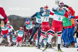 11.02.2018, Pyeongchang, Korea (KOR): Simen Hegstad Krueger (NOR), Martin Johnsrud Sundby (NOR), (l-r)  - XXIII. Olympic Winter Games Pyeongchang 2018, cross-country, skiathlon men, Pyeongchang (KOR). www.nordicfocus.com. © Modica/NordicFocus. Every downloaded picture is fee-liable.