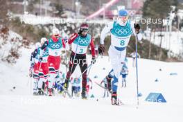 11.02.2018, Pyeongchang, Korea (KOR): Hans Christer Holund (NOR), Dario Cologna (SUI), Iivo Niskanen (FIN), (l-r)  - XXIII. Olympic Winter Games Pyeongchang 2018, cross-country, skiathlon men, Pyeongchang (KOR). www.nordicfocus.com. © Modica/NordicFocus. Every downloaded picture is fee-liable.