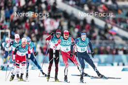 11.02.2018, Pyeongchang, Korea (KOR): Martin Johnsrud Sundby (NOR), Dario Cologna (SUI), Alex Harvey (CAN), Andrew Musgrave (GBR), (l-r)  - XXIII. Olympic Winter Games Pyeongchang 2018, cross-country, skiathlon men, Pyeongchang (KOR). www.nordicfocus.com. © Modica/NordicFocus. Every downloaded picture is fee-liable.