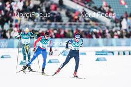 11.02.2018, Pyeongchang, Korea (KOR): Callum Watson (AUS), Martin Voegeli (LIE), Callum Smith (GBR), (l-r)  - XXIII. Olympic Winter Games Pyeongchang 2018, cross-country, skiathlon men, Pyeongchang (KOR). www.nordicfocus.com. © Modica/NordicFocus. Every downloaded picture is fee-liable.