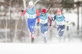 11.02.2018, Pyeongchang, Korea (KOR): Ales Razym (CZE), Noah Hoffman (USA), Imanol Rojo (ESP), (l-r)  - XXIII. Olympic Winter Games Pyeongchang 2018, cross-country, skiathlon men, Pyeongchang (KOR). www.nordicfocus.com. © Modica/NordicFocus. Every downloaded picture is fee-liable.