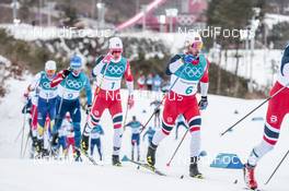 11.02.2018, Pyeongchang, Korea (KOR): Johannes Hoesflot Klaebo (NOR), Martin Johnsrud Sundby (NOR), (l-r)  - XXIII. Olympic Winter Games Pyeongchang 2018, cross-country, skiathlon men, Pyeongchang (KOR). www.nordicfocus.com. © Modica/NordicFocus. Every downloaded picture is fee-liable.