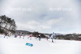 11.02.2018, Pyeongchang, Korea (KOR): Iivo Niskanen (FIN), Dario Cologna (SUI), Alex Harvey (CAN), Johannes Hoesflot Klaebo (NOR), (l-r)  - XXIII. Olympic Winter Games Pyeongchang 2018, cross-country, skiathlon men, Pyeongchang (KOR). www.nordicfocus.com. © Modica/NordicFocus. Every downloaded picture is fee-liable.