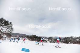 11.02.2018, Pyeongchang, Korea (KOR): Martin Johnsrud Sundby (NOR), Hans Christer Holund (NOR), Johannes Hoesflot Klaebo (NOR), (l-r)  - XXIII. Olympic Winter Games Pyeongchang 2018, cross-country, skiathlon men, Pyeongchang (KOR). www.nordicfocus.com. © Modica/NordicFocus. Every downloaded picture is fee-liable.