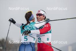 10.02.2018, Pyeongchang, Korea (KOR): Charlotte Kalla (SWE), Marit Bjoergen (NOR), (l-r)  - XXIII. Olympic Winter Games Pyeong Chang 2018, cross-country, skiathlon women, Pyeong Chang (KOR). www.nordicfocus.com. © Modica/NordicFocus. Every downloaded picture is fee-liable.