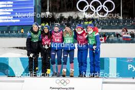 21.02.2018, Pyeongchang, Korea (KOR): Stina Nilsson (SWE), Charlotte Kalla (SWE), Kikkan Randall (USA), Jessica Diggins (USA), Marit Bjoergen (NOR), Maiken Caspersen Falla (NOR), (l-r) - XXIII. Olympic Winter Games Pyeongchang 2018, cross-country, team sprint,  Pyeongchang (KOR). www.nordicfocus.com. © Modica/NordicFocus. Every downloaded picture is fee-liable.