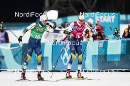 21.02.2018, Pyeongchang, Korea (KOR): Calle Halfvarsson (SWE), Marcus Hellner (SWE), (l-r)  - XXIII. Olympic Winter Games Pyeongchang 2018, cross-country, team sprint,  Pyeongchang (KOR). www.nordicfocus.com. © Modica/NordicFocus. Every downloaded picture is fee-liable.