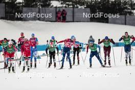21.02.2018, Pyeongchang, Korea (KOR): Martin Johnsrud Sundby (NOR), Johannes Hoesflot Klaebo (NOR), Martti Jylhae (FIN), Ristomatti Hakola (FIN), Maurice Manificat (FRA), Richard Jouve (FRA), Alexander Bolshunov (RUS), Simeon Hamilton (USA), (l-r)  - XXIII. Olympic Winter Games Pyeongchang 2018, cross-country, team sprint,  Pyeongchang (KOR). www.nordicfocus.com. © Modica/NordicFocus. Every downloaded picture is fee-liable.