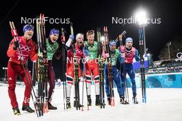 21.02.2018, Pyeongchang, Korea (KOR): Denis Spitsov (RUS), Alexander Bolshunov (RUS), Martin Johnsrud Sundby (NOR), Johannes Hoesflot Klaebo (NOR), Maurice Manificat (FRA), Richard Jouve (FRA), (l-r)  - XXIII. Olympic Winter Games Pyeongchang 2018, cross-country, team sprint,  Pyeongchang (KOR). www.nordicfocus.com. © Modica/NordicFocus. Every downloaded picture is fee-liable.
