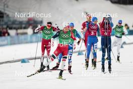 21.02.2018, Pyeongchang, Korea (KOR): Johannes Hoesflot Klaebo (NOR), Dietmar Noeckler (ITA), Alex Harvey (CAN), Maurice Manificat (FRA), (l-r)  - XXIII. Olympic Winter Games Pyeongchang 2018, cross-country, team sprint,  Pyeongchang (KOR). www.nordicfocus.com. © Modica/NordicFocus. Every downloaded picture is fee-liable.