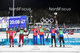 21.02.2018, Pyeongchang, Korea (KOR): Denis Spitsov (RUS), Alexander Bolshunov (RUS), Martin Johnsrud Sundby (NOR), Johannes Hoesflot Klaebo (NOR), Maurice Manificat (FRA), Richard Jouve (FRA), (l-r)  - XXIII. Olympic Winter Games Pyeongchang 2018, cross-country, team sprint,  Pyeongchang (KOR). www.nordicfocus.com. © Modica/NordicFocus. Every downloaded picture is fee-liable.