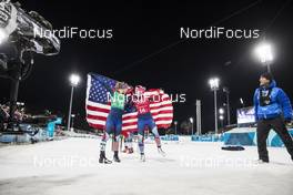 21.02.2018, Pyeongchang, Korea (KOR): Jessica Diggins (USA), Kikkan Randall (USA), (l-r)  - XXIII. Olympic Winter Games Pyeongchang 2018, cross-country, team sprint,  Pyeongchang (KOR). www.nordicfocus.com. © Modica/NordicFocus. Every downloaded picture is fee-liable.