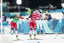 21.02.2018, Pyeongchang, Korea (KOR): Maiken Caspersen Falla (NOR), Marit Bjoergen (NOR), (l-r)  - XXIII. Olympic Winter Games Pyeongchang 2018, cross-country, team sprint,  Pyeongchang (KOR). www.nordicfocus.com. © Modica/NordicFocus. Every downloaded picture is fee-liable.