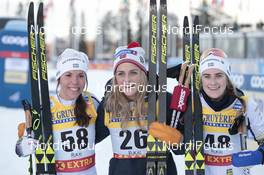25.11.2018, Ruka, Finland (FIN): Charlotte Kalla (SWE), Therese Johaug (NOR), Ebba Andersson (SWE), (l-r) - FIS world cup cross-country, 10km women, Ruka (FIN). www.nordicfocus.com. © Modica/NordicFocus. Every downloaded picture is fee-liable.