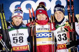 25.11.2018, Ruka, Finland (FIN): Emil Iversen (NOR), Alexander Bolshunov (RUS), Calle Halfvarsson (SWE), (l-r) - FIS world cup cross-country, 15km men, Ruka (FIN). www.nordicfocus.com. © Modica/NordicFocus. Every downloaded picture is fee-liable.