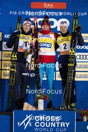 24.11.2018, Ruka, Finland (FIN): Johannes Hoesflot Klaebo (NOR), Alexander Bolshunov (RUS), Eirik Brandsdal (NOR), (l-r) - FIS world cup cross-country, individual sprint, Ruka (FIN). www.nordicfocus.com. © Modica/NordicFocus. Every downloaded picture is fee-liable.