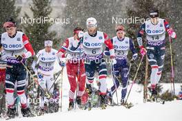 02.12.2018, Lillehammer, Norway (NOR): Simen Hegstad Krueger (NOR), Martin Johnsrud Sundby (NOR), Johannes Hoesflot Klaebo (NOR), (l-r)  - FIS world cup cross-country, pursuit men, Lillehammer (NOR). www.nordicfocus.com. © Modica/NordicFocus. Every downloaded picture is fee-liable.