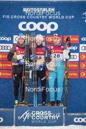 08.12.2018, Beitostolen, Norway (NOR): Martin Johnsrud Sundby (NOR), Sjur Roethe (NOR), Andrey Melnichenko (RUS), (l-r)  - FIS world cup cross-country, 30km men, Beitostolen (NOR). www.nordicfocus.com. © Modica/NordicFocus. Every downloaded picture is fee-liable.