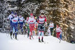 09.12.2018, Beitostolen, Norway (NOR): Anssi Pentsinen (FIN), Emil Iversen (NOR), Livio Bieler (SUI), Evgeniy Belov (RUS), Maicol Rastelli (ITA), (l-r)  - FIS world cup cross-country, 4x7.5km men, Beitostolen (NOR). www.nordicfocus.com. © Modica/NordicFocus. Every downloaded picture is fee-liable.