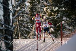09.12.2018, Beitostolen, Norway (NOR): Evgeniy Belov (RUS), Didrik Toenseth (NOR), (l-r)  - FIS world cup cross-country, 4x7.5km men, Beitostolen (NOR). www.nordicfocus.com. © Modica/NordicFocus. Every downloaded picture is fee-liable.