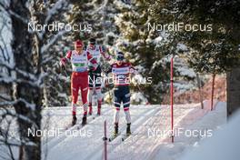 09.12.2018, Beitostolen, Norway (NOR): Martin Johnsrud Sundby (NOR), Alexander Bolshunov (RUS), Hans Christer Holund (NOR), (l-r)  - FIS world cup cross-country, 4x7.5km men, Beitostolen (NOR). www.nordicfocus.com. © Modica/NordicFocus. Every downloaded picture is fee-liable.
