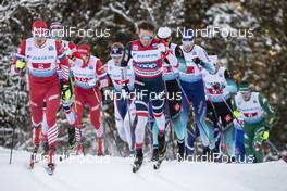 09.12.2018, Beitostolen, Norway (NOR): Emil Iversen (NOR), Evgeniy Belov (RUS), Jean Marc Gaillard (FRA), Jens Burman (SWE), (l-r)  - FIS world cup cross-country, 4x7.5km men, Beitostolen (NOR). www.nordicfocus.com. © Modica/NordicFocus. Every downloaded picture is fee-liable.