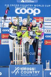 16.12.2018, Davos, Switzerland (SUI): Krista Parmakoski (FIN), Therese Johaug (NOR), Ingvild Flugstad Oestberg (NOR), (l-r) - FIS world cup cross-country, 10km women, Davos (SUI). www.nordicfocus.com. © Modica/NordicFocus. Every downloaded picture is fee-liable.