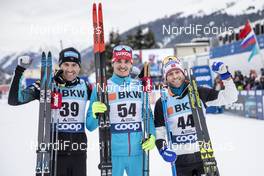 16.12.2018, Davos, Switzerland (SUI): Maurice Manificat (FRA), Evgeniy Belov (RUS), Martin Johnsrud Sundby (NOR), (l-r)  - FIS world cup cross-country, 15km men, Davos (SUI). www.nordicfocus.com. © Modica/NordicFocus. Every downloaded picture is fee-liable.