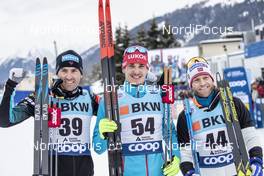 16.12.2018, Davos, Switzerland (SUI): Maurice Manificat (FRA), Evgeniy Belov (RUS), Martin Johnsrud Sundby (NOR), (l-r)  - FIS world cup cross-country, 15km men, Davos (SUI). www.nordicfocus.com. © Modica/NordicFocus. Every downloaded picture is fee-liable.