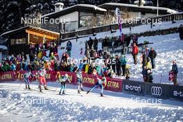 15.12.2018, Davos, Switzerland (SUI): Jovian Hediger (SUI), Sindre Bjoernestad Skar (NOR), Renaud Jay (FRA), Gleb Retivykh (RUS), (l-r)  - FIS world cup cross-country, individual sprint, Davos (SUI). www.nordicfocus.com. © Modica/NordicFocus. Every downloaded picture is fee-liable.