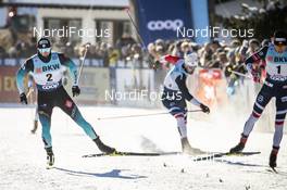 15.12.2018, Davos, Switzerland (SUI): Lucas Chanavat (FRA), Sondre Turvoll Fossli (NOR), Johannes Hoesflot Klaebo (NOR), (l-r)  - FIS world cup cross-country, individual sprint, Davos (SUI). www.nordicfocus.com. © Modica/NordicFocus. Every downloaded picture is fee-liable.