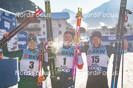 15.12.2018, Davos, Switzerland (SUI): Federico Pellegrino (ITA), Johannes Hoesflot Klaebo (NOR), Baptiste Gros (FRA), (l-r)  - FIS world cup cross-country, individual sprint, Davos (SUI). www.nordicfocus.com. © Modica/NordicFocus. Every downloaded picture is fee-liable.