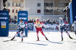 15.12.2018, Davos, Switzerland (SUI): Johannes Hoesflot Klaebo (NOR), Alexander Bolshunov (RUS), Eirik Brandsdal (NOR), (l-r)  - FIS world cup cross-country, individual sprint, Davos (SUI). www.nordicfocus.com. © Modica/NordicFocus. Every downloaded picture is fee-liable.