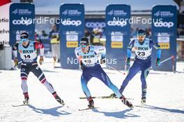15.12.2018, Davos, Switzerland (SUI): Sindre Bjoernestad Skar (NOR), Jovian Hediger (SUI), Aliaksandr Voranau (BLR), (l-r)  - FIS world cup cross-country, individual sprint, Davos (SUI). www.nordicfocus.com. © Modica/NordicFocus. Every downloaded picture is fee-liable.