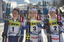 15.12.2018, Davos, Switzerland (SUI): Sophie Caldwell (USA), Stina Nilsson (SWE), Maja Dahlqvist (SWE), (l-r)  - FIS world cup cross-country, individual sprint, Davos (SUI). www.nordicfocus.com. © Modica/NordicFocus. Every downloaded picture is fee-liable.
