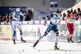 15.12.2018, Davos, Switzerland (SUI): Calle Halfvarsson (SWE), Johannes Hoesflot Klaebo (NOR), Alexander Bolshunov (RUS), (l-r)  - FIS world cup cross-country, individual sprint, Davos (SUI). www.nordicfocus.com. © Modica/NordicFocus. Every downloaded picture is fee-liable.